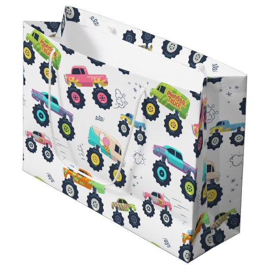水モダンカラフル色モンスターカー ラージペーパーバッグ (正面アングル)