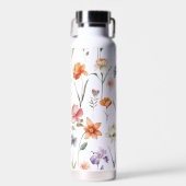 水モダンカラフル色ワイルドフラワーパターン ウォーターボトル (正面)
