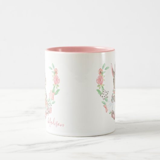 水モダンガーリー色フローラウサギ名 ツートーンマグカップ (中央)