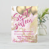 水モダンクール色ピンク金ゴールド甘い16 招待状 (スタンド正面)