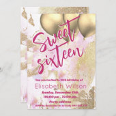 水モダンクール色ピンク金ゴールド甘い16 招待状 (正面/裏面)