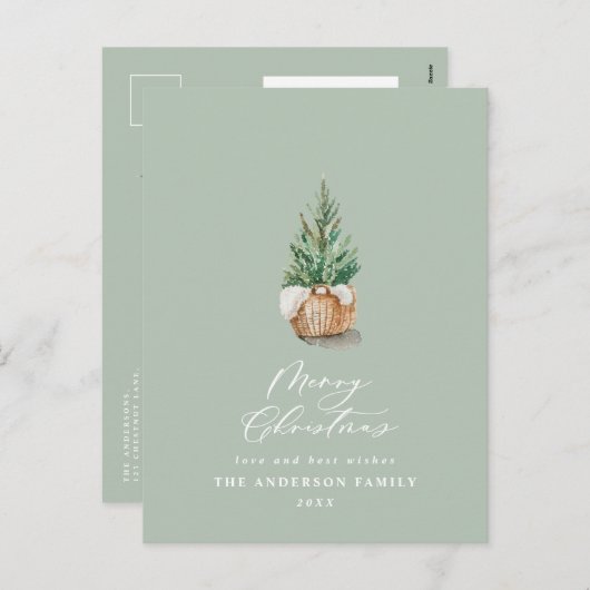 水モダンミニマル色のセージ緑のクリスマス シーズンポストカード (正面/裏面)