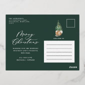 水モダンミニマル色の緑のクリスマスツリー 箔シーズンポストカード (裏面)