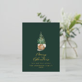 水モダンミニマル色の緑のクリスマスツリー 箔シーズンポストカード (立ち正面)