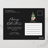 水モダンミニマル色の黒いクリスマスツリー 箔シーズンポストカード (裏面)