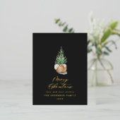水モダンミニマル色の黒いクリスマスツリー 箔シーズンポストカード (立ち正面)