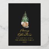 水モダンミニマル色の黒いクリスマスツリー 箔シーズンポストカード (正面)