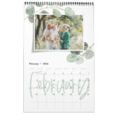 水モダンミニマル色ユーカリ写真スクリプト カレンダー (2月 2026)