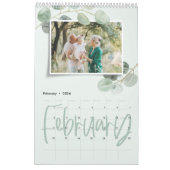 水モダンミニマル色ユーカリ写真スクリプト カレンダー (2月 2026)