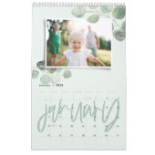 水モダンミニマル色ユーカリ写真スクリプト カレンダー (1月 2026)