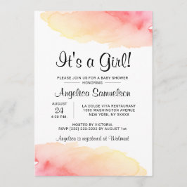 水モダン彩女の子だ!ピンクのベビーシャワー 招待状