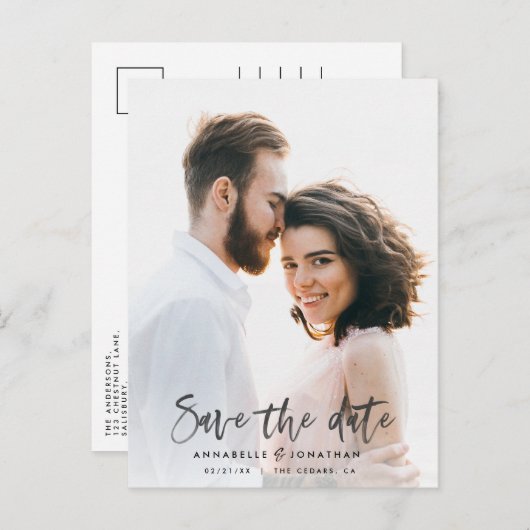 水モダン彩文字タイポグラフィ結婚のインビタ インビテーションポストカード (正面/裏面)