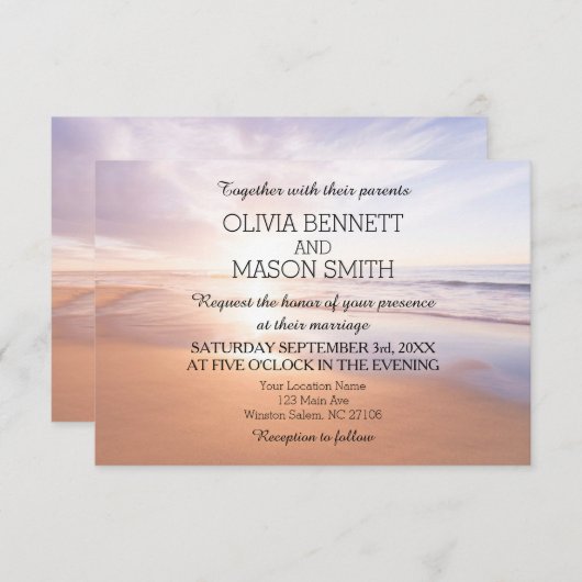 水モダン彩熱帯ビーチ海結婚のカード 招待状 (正面/裏面)