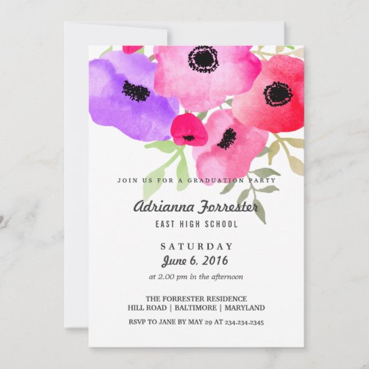 水モダン彩花卒業パーティー 招待状 (正面)