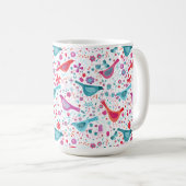 水モダン彩鳥花カラフル コーヒーマグカップ (正面右)