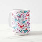 水モダン彩鳥花カラフル コーヒーマグカップ (正面左)