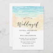 水モダン砂ビーチシーウォータービーチ結婚式 招待状 (正面/裏面)