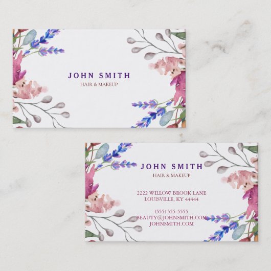 水モダン素朴色の緑のフローラメイクアップ 名刺 (正面/裏面)