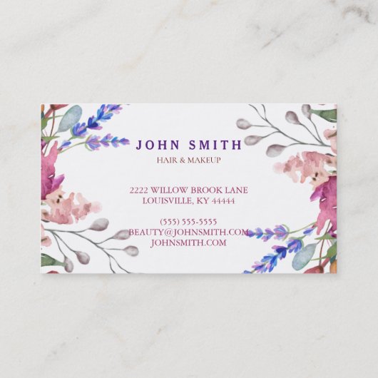 水モダン素朴色の緑のフローラメイクアップ 名刺 (裏面)