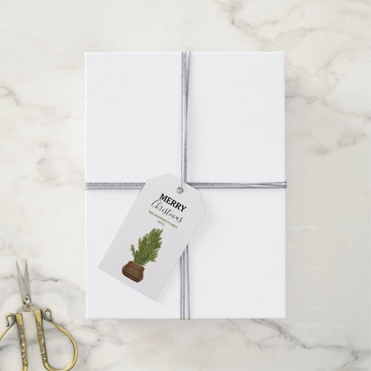 水モダン素朴色クリスマスツリーホリデイ ギフトタグ (より糸付き)