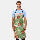 水モダン色いちご模様パーソナライズされた エプロン (着用した状態)