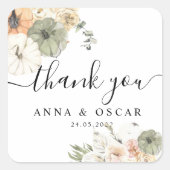 水モダン色かぼちゃと花 スクエアシール (正面)