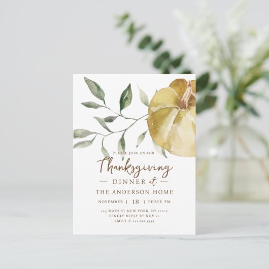 水モダン色かぼちゃ感謝祭ディナー ポストカード (スタンド正面)