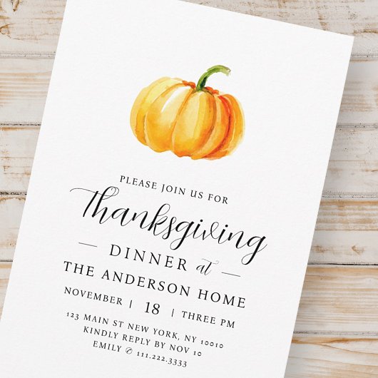 水モダン色かぼちゃ感謝祭ディナー 招待状