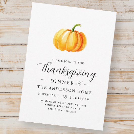 水モダン色かぼちゃ感謝祭ディナー 招待状