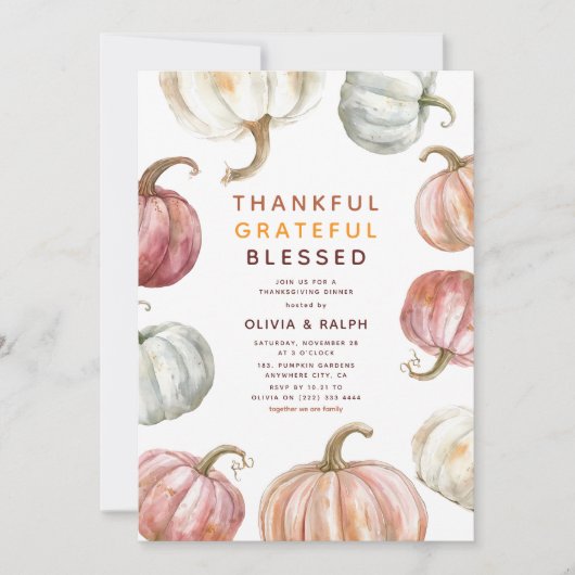 水モダン色かぼちゃ感謝祭ディナー 招待状 (正面)