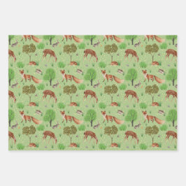 水モダン色かわいいウッドランド動物牧草地 ラッピングペーパーシート
