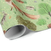 水モダン色かわいいウッドランド動物牧草地 ラッピングペーパー (ロールコーナー)