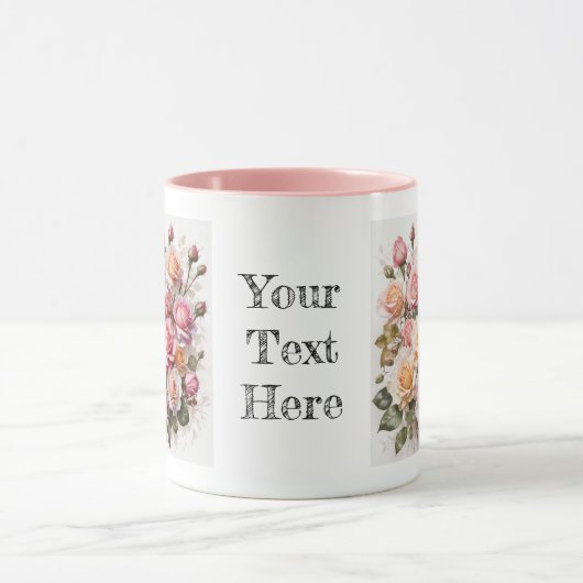 水モダン色かわいいピンクのバラ花マグカップ マグカップ (中央)