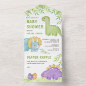 水モダン色かわいい小さな恐竜の赤ちゃんシャワー オールインワン招待状 (内側)