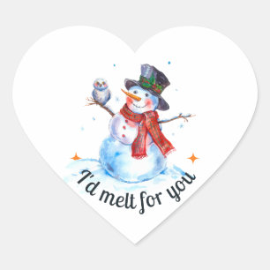水モダン色かわいおもしろいクリスマス雪だるま ハートシール