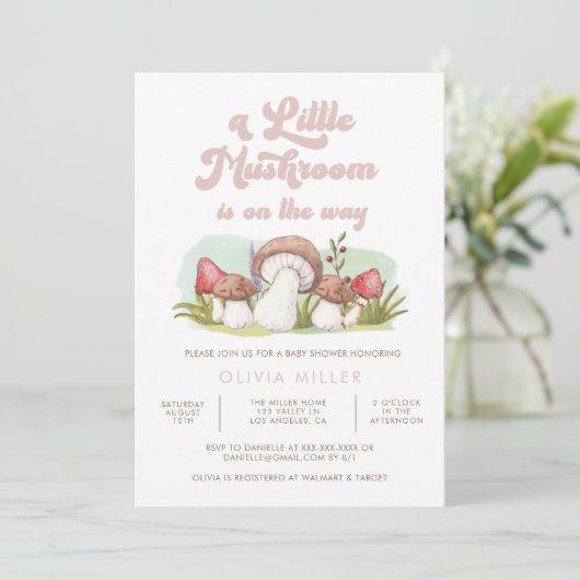 水モダン色きのこ赤ちゃんシャワー招待状 招待状 (スタンド正面)