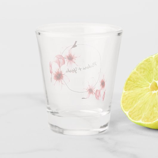 水モダン色さくらんぼ花花結婚の花 ショットグラス (裏面)