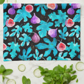 水モダン色のイチジクが実を付けた黒 キッチンタオル (折り畳み)