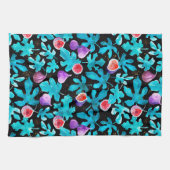 水モダン色のイチジクが実を付けた黒 キッチンタオル (横)