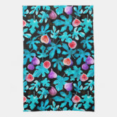 水モダン色のイチジクが実を付けた黒 キッチンタオル (縦)