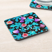 水モダン色のイチジクが実を付けた黒 コースター (左側)