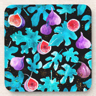 水モダン色のイチジクが実を付けた黒 コースター