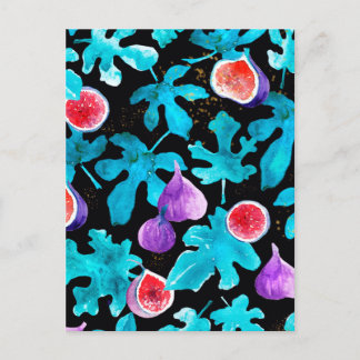 水モダン色のイチジクが実を付けた黒 ポストカード