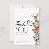 水モダン色のウッドランド動物ありがとう サンキューカード (正面)