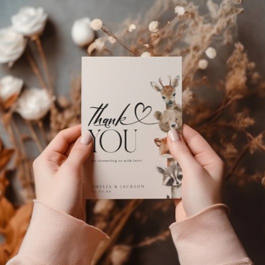 水モダン色のウッドランド動物ありがとう サンキューカード