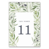 水モダン色のオリーブの枝結婚葉 テーブルナンバー (正面)