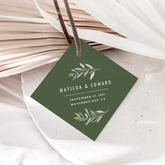 水モダン色のオリーブの枝結婚葉 フェイバータグ