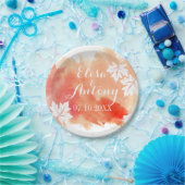 水モダン色のスプラッシュコーラルピーチ結婚ャー ペーパープレート (パーティー)