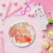 水モダン色のスプラッシュコーラルピーチ結婚ャー ペーパープレート (パーティー)