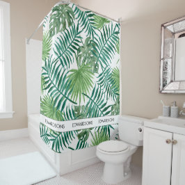 水モダン色のトロピカル葉な家族名 シャワーカーテン
